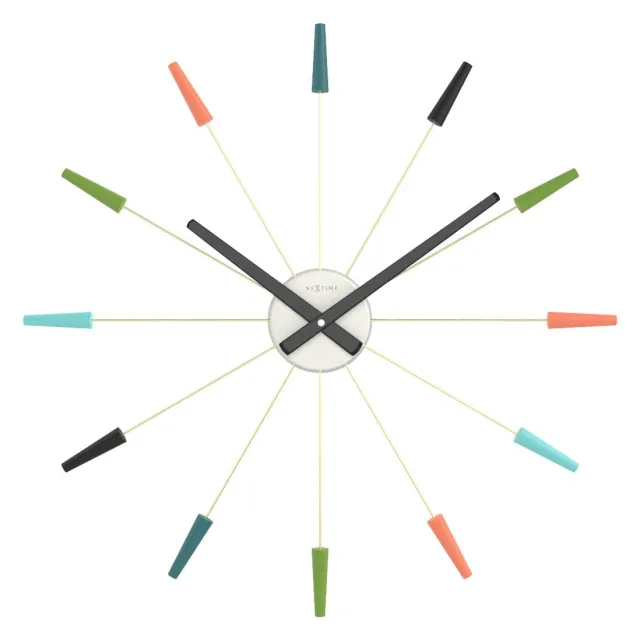 Nextime Stille wandklok - vintage - 58 cm - roestvrij staal - 'Plug Inn' multicolor Wit