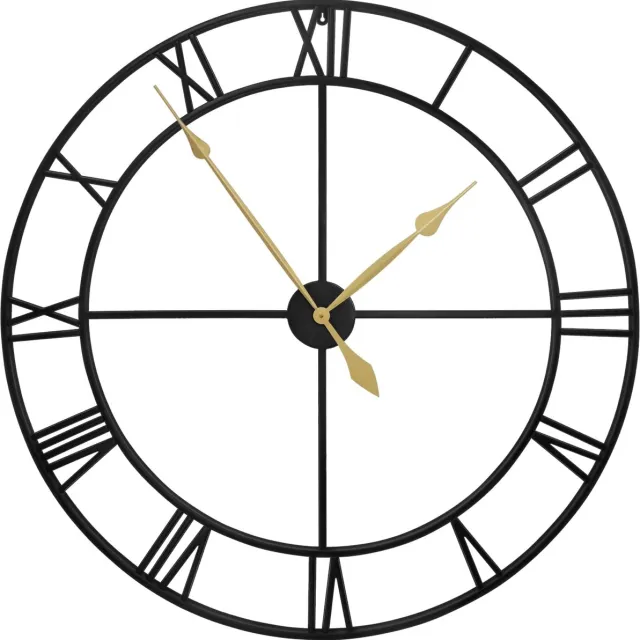 Maxstar Grote Wandklok, Stille Non-Ticking, 100cm, Romeinse Cijfer, Quartz, Batterijgevoede Wandklok, Gemakkelijk Af te Lezen, Voor Thuis, Keuken, Slaapkamer, Vintage Stijl, Woonkamerdecoratie Zwart
