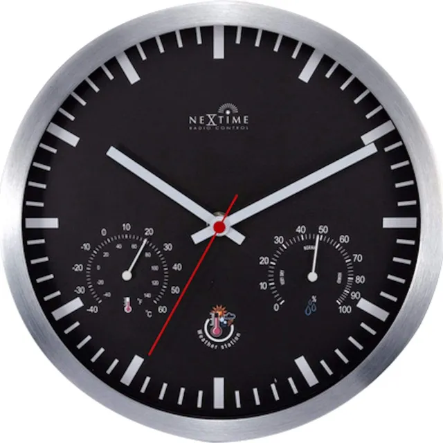 NeXtime Station – Stationsklok – 25 cm – Metaal – Zwart – Zendergestuurd