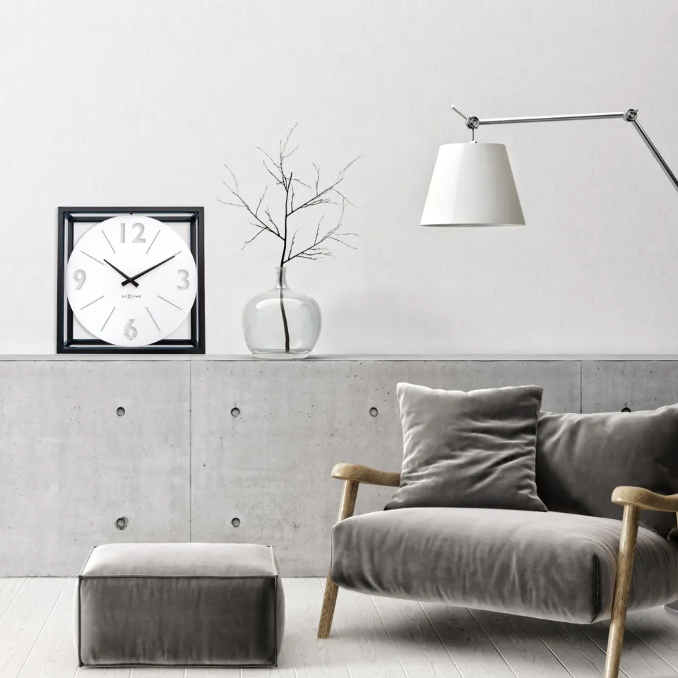 Tafel-/wandklok 40 x 40 x 9,5 cm - Metaal - Zwart / Wit - NeXtime 'Time Frame', foto 4