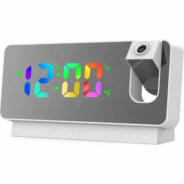 SWGOTA Digitale LED-wekker met kleurendisplay en spiegelend front - Witte behuizing met voet - Inclusief USB-kabel, handleiding en beschermzak