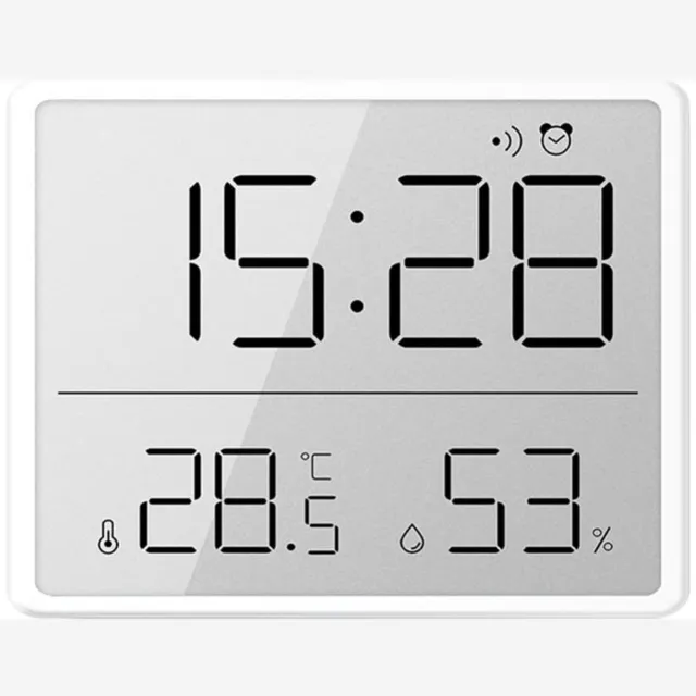 Triumpunpre Digitale Wandklok / Tafelklok 9,3 x 7,3 cm - Met Temperatuur- & Vochtigheidsmeter - LCD-scherm met Grote Cijfers - Inclusief Magneet, Standaard & Ophanggat - Wit - Voor Woonkamer, Slaapkamer & Kantoor