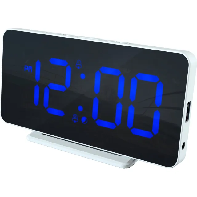 Caliber Wekker - Digitale Wekker - Slimline - Twee alarmen - Groot Dimbaar Blauw Display - Wit (HCG021X) Blauw Display - Zonder Adapter