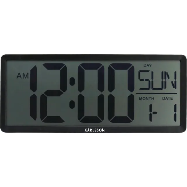 Karlsson Wandklok Retro LCD - Zwart - 34.8x2.7x14.8cm - Wandklok Scandinavisch