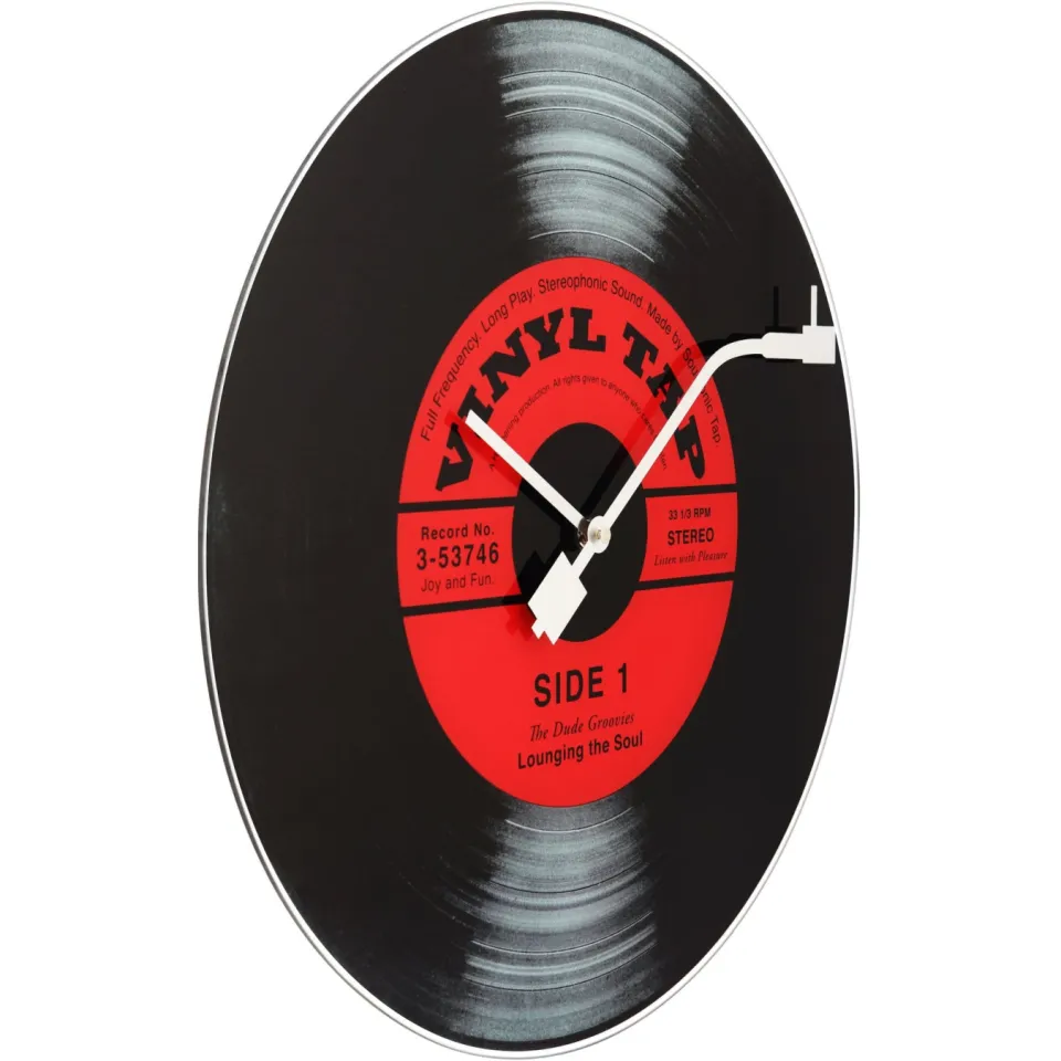 Nextime Wandklok - 43 cm - Glas - 'Vinyl Tap' Zwart, Rood