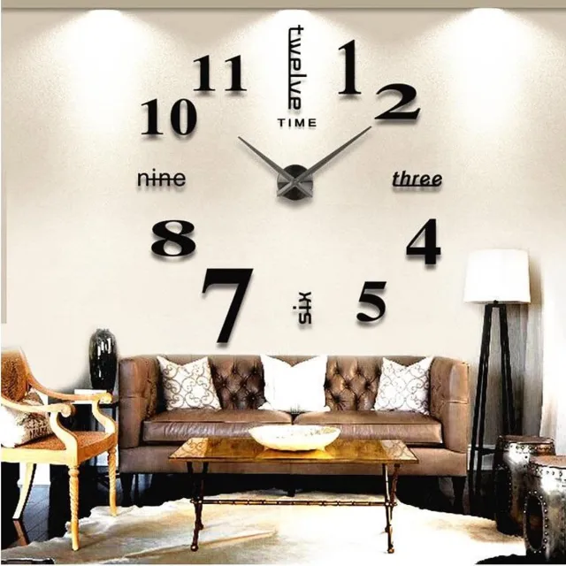 LW collection Premium Zwarte Moderne wandklok met Cijfers LW Collection / Zwarte Design Muurklok / Sticker 3D klok / Zwart