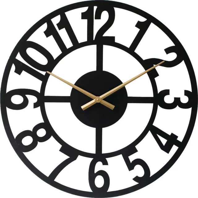 LW collection Wandklok zwart Jannah 60cm - Grote moderne wandklok zwart met gouden wijzers industrieel - Industriële muurklok metaal