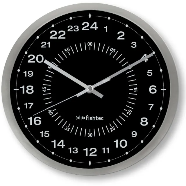 FISHTEC Wandklok Modern Design 24-uursweergave - Zeer nauwkeurige tijd, gemakkelijk af te lezen: Minutenwijzerplaat - Voor keuken, kantoor, woonkamer, slaapkamer - 30 cm - Grijs & Zwart