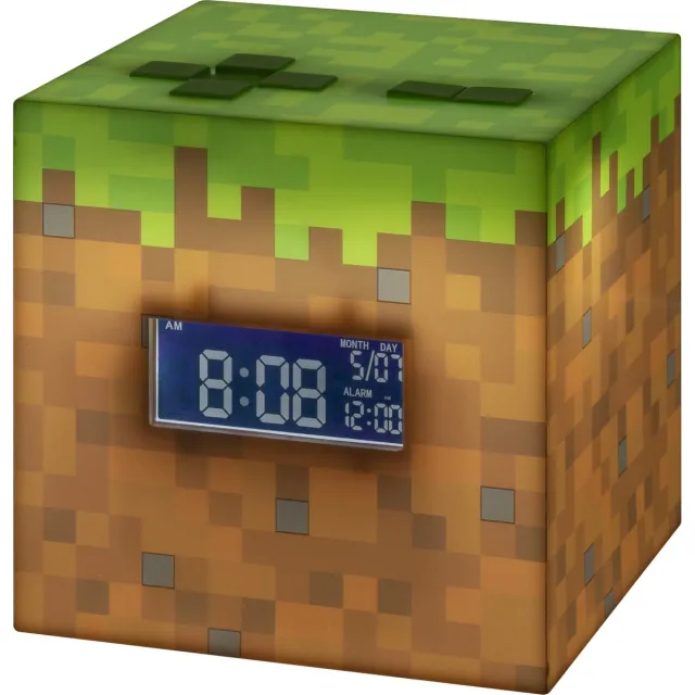 Paladone Minecraft Grass Block Digital Alarm Clock - Officially Licensed Light Up Lamp Feature, Plays Official in Game Music, Bedroom Decor for Minecraft Gamers- Paladone Bruin,Groen