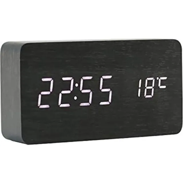 meerklose Desk Houten klok Digitaal Instelbare Helderheid 3 Set Alarm Spraakbesturing Grote Weergavetijd Temperatuur, Datum USB-voeding Voor Thuis Kinderen Slaapkamer Kantoor AC11 Black_White