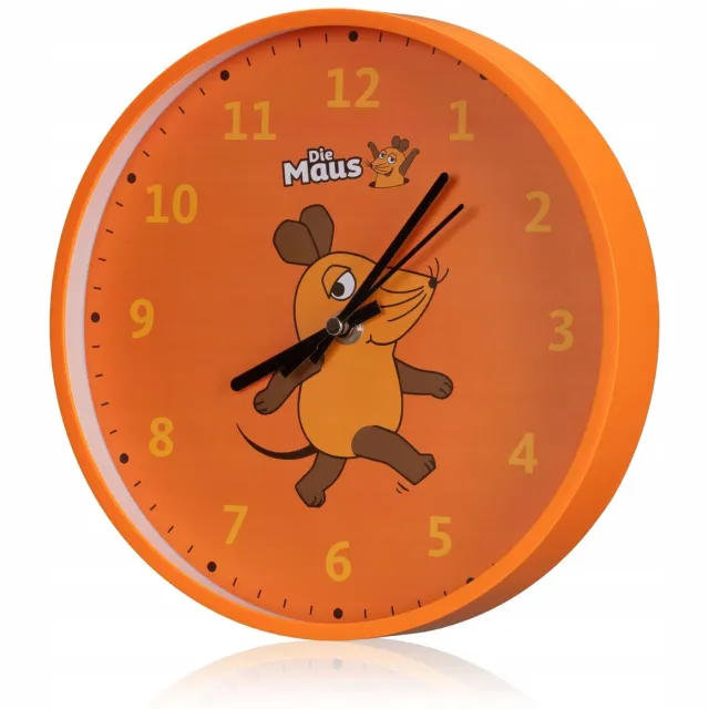 Bresser DieMaus - Wandklok voor Kinderen - Muis - Oranje - Leer klokkijken!