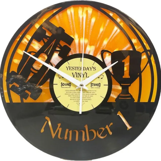 Bennies Fifties Vinyl Klok Race Number 1 - Gemaakt Van Een Gerecyclede Plaat - Speciale Editie Oranje