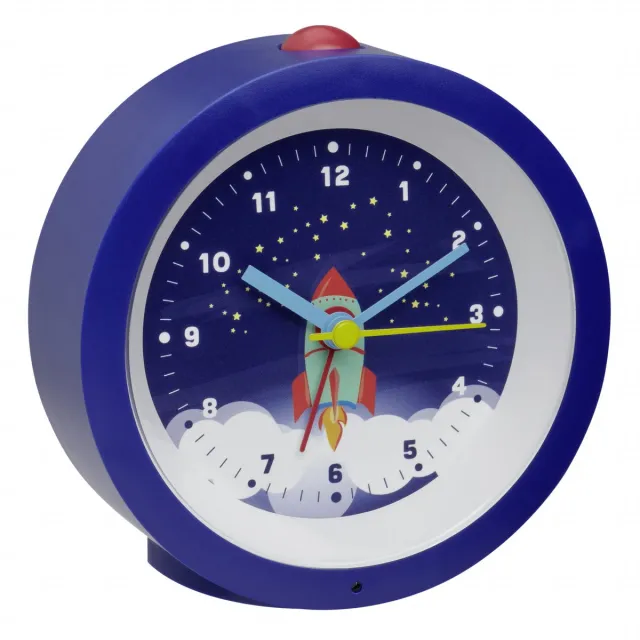 TFA Dostmann 60.1033.06 - Kinderwekker - Wekker - Kinderen - "RAKETE" - Ruimte - Raket - Analoog - Rustig Loopwerk - Sluipende secondwijzer - Snooze - Zachte permanente nachtverlichting - Schermverlichting - Kunststof - Dondkerblauw - Multikleur Donkerblauw