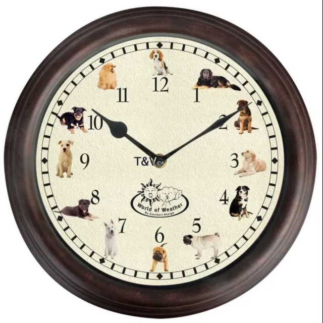 Esschert Design Klok met hondengeluiden bruin - 30x30x4cm