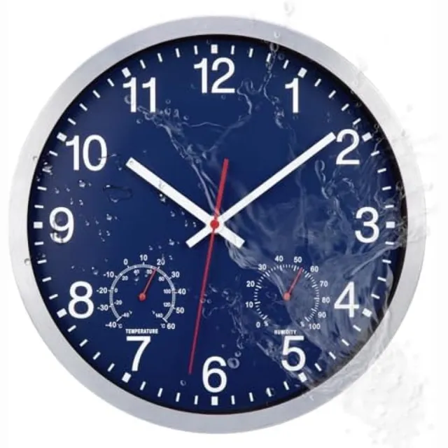 PromoHome Buitenwandklok met Weerstation - Waterdicht en Stil Werkend Blauw