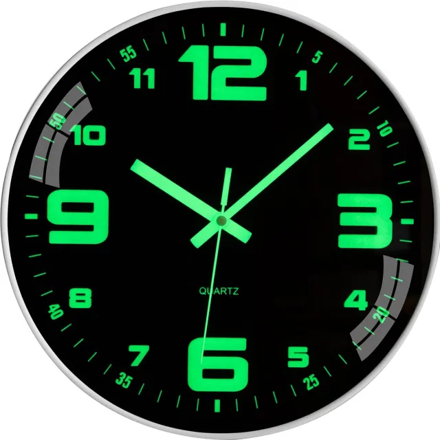 Mrilary 12 Inch Wandklok - Werkt Op Batterijen - Stille Niet-Tikkende Klok - Glow In The Dark Analoge Klok - Kleine Digitale Neon Buitenklok Met Nachtverlichting - Voor Woonkamer, Slaapkamer, Keuken, Badkamer En Huisdecoratie Zwart