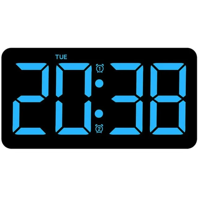Triumpunpre Digitale Wandklok / Tafelklok 30 x 15 cm - Groot 10.5" LED Display met Afstandsbediening & Dimbaar Licht - Datum, Temperatuur, 2 Alarmen & Timer - Zwart/Blauw - Voor Woonkamer, Slaapkamer & Kantoor