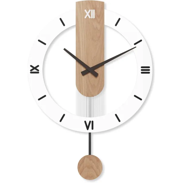 Dnntunk Vintage Houten Wandklok - Acryl Wandklok - Ronde Stille Wandklok - Op Batterijen - Niet-Tikkende Decoratieve Klok voor Woonkamer/Slaapkamer Wit