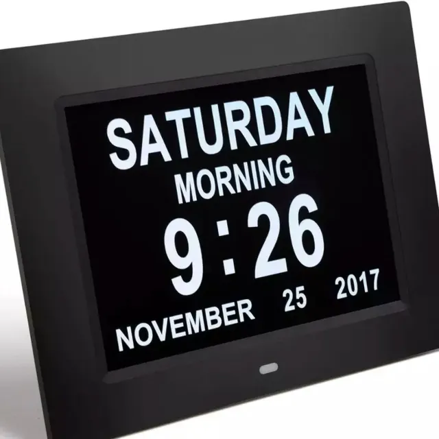 Astilla Products Digitale/Analoge klok/kalender met datum, tijd en alarm - Dementieklok zwart - Ochtend, middag en avond aanduiding