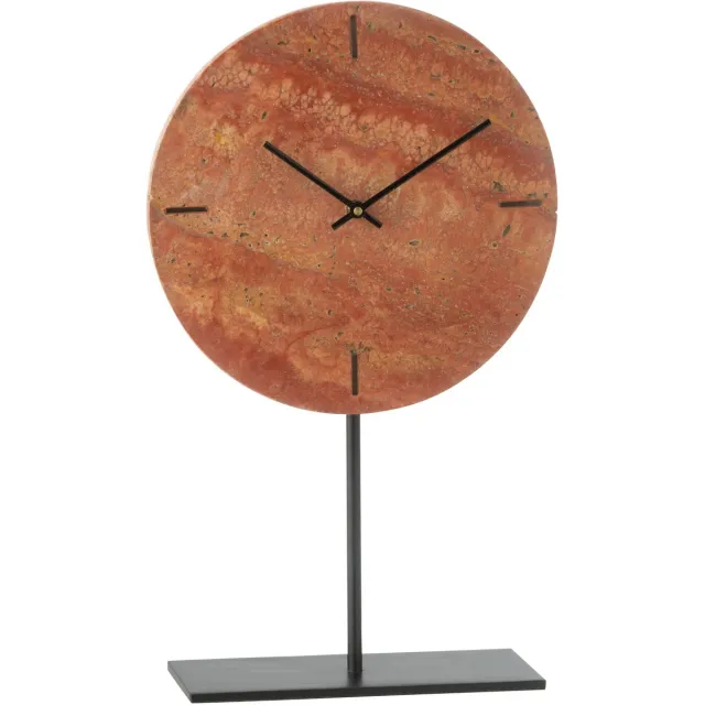 J-Line klok Rond Marmer - steen - terracotta/zwart Bruin