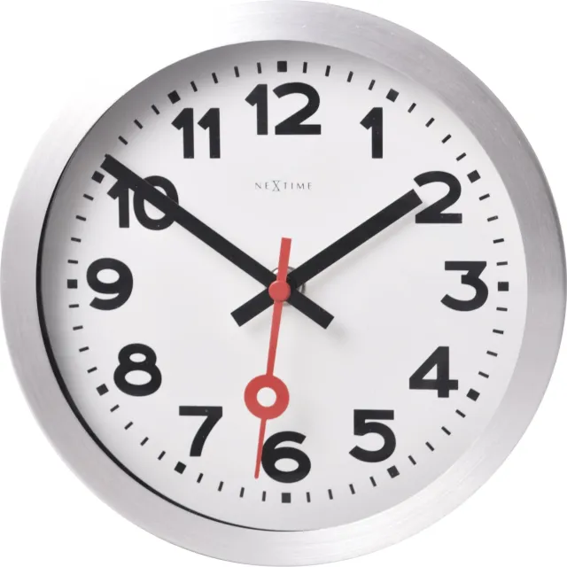 Nextime Wandklok/Tafelklok - Aluminium - 'Stationsnummers' Grijs
