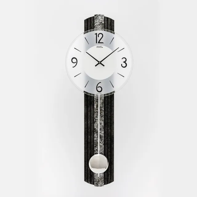 AMS wandklok met slinger Quartz uurwerk 7486 Zwart
