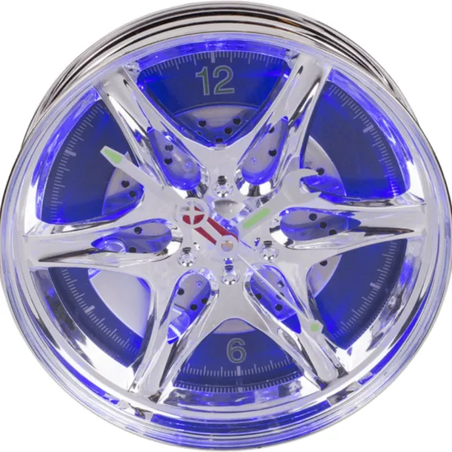 Out of the Blue Wielvelg Wandklok - Blauw LED - Moersleutel Wijzers - Auto Design - 27 cm
