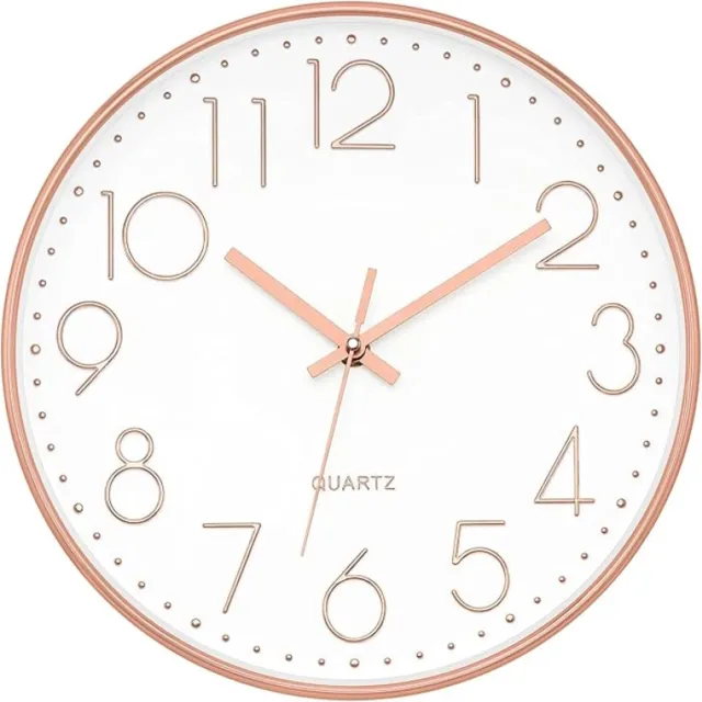 PromoHome Stille Wandklok Roségoud 30,5 cm – Ronde Kvarts Klok met Arabische Cijfers, Geruisloos, Geschikt voor Woonkamer, Slaapkamer en Kantoor