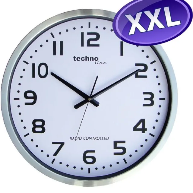 Technoline WT8995 Fraaie JUMBO WANDKLOK - 50 cm - radio-controlled - in geborsteld edelstaal WIT