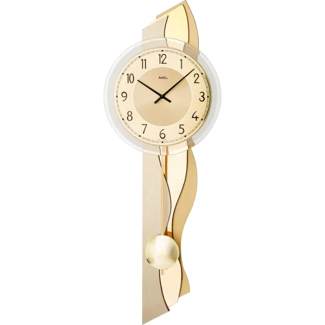 AMS wandklok met slinger / Quartz uurwerk goud / messing 7477