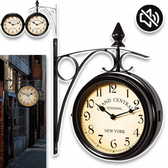 CHOOLY Vintage Smeedijzeren Stationsklok - Grote Romeinse Cijfers Metalen Wijzerplaat Soepel En Stil Uurwerk Wandmontage - Elegante Decoratie Voor Thuis Café En Restaurant - 13 cm Zwart