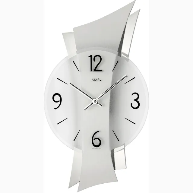 AMS moderne wandklok met quartz-uurwerk Zilverkleurig