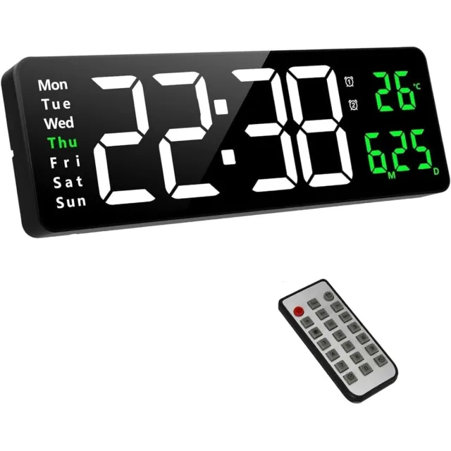 Fuloon Digitale wandklok van Fuloon, 16 inch digitale wandklok, grote LED-wandklok, digitale wekker met afstandsbediening, tijdsaanduiding en aftelling, datum, week, temperatuur, digitale kalender voor slaapkamer en woonkamer. Zwart