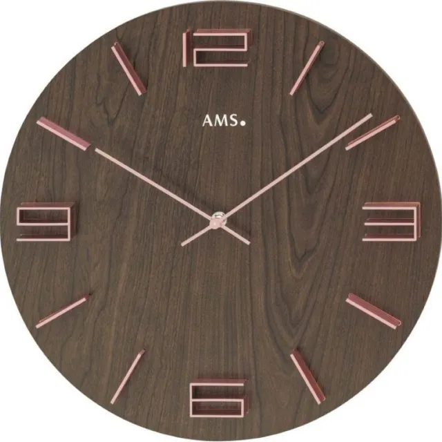 AMS W9591 - Wandklok - Analoog - Hout - Aluminium - Bruin