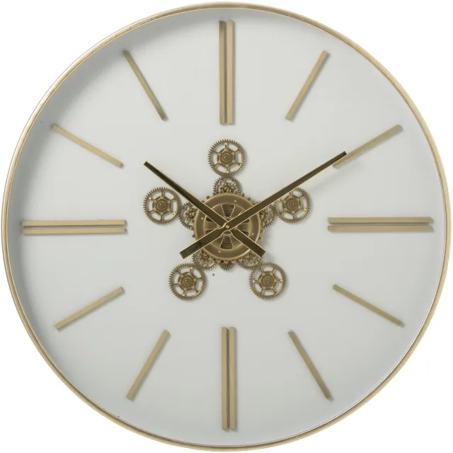 J-Line Wandklok - ijzer - wit/goud - large