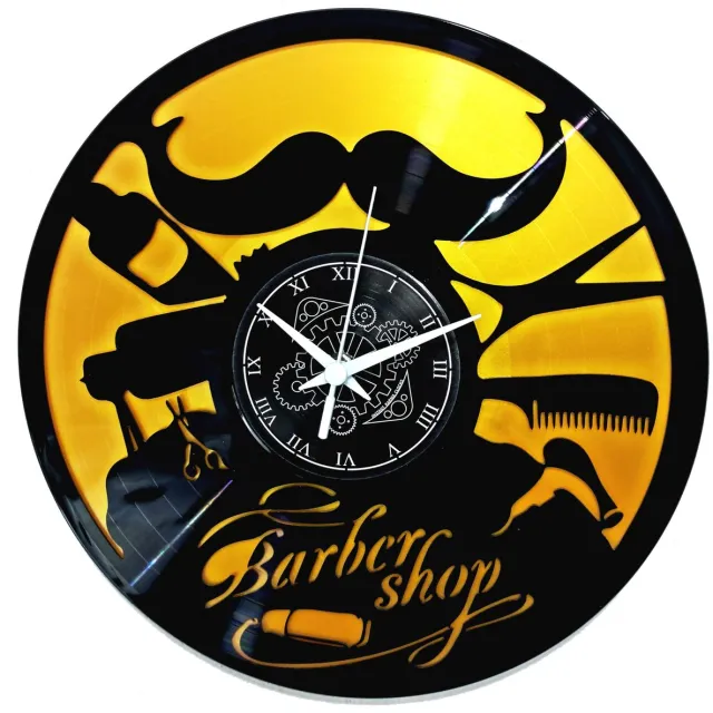 Instant Karma Clocks Vinyl Wandklok Vintage Platenontwerp Handgemaakt Decor Kapsalon Modern Design Kapsalon Baard Kapsalon (Zwart en Goud B2)