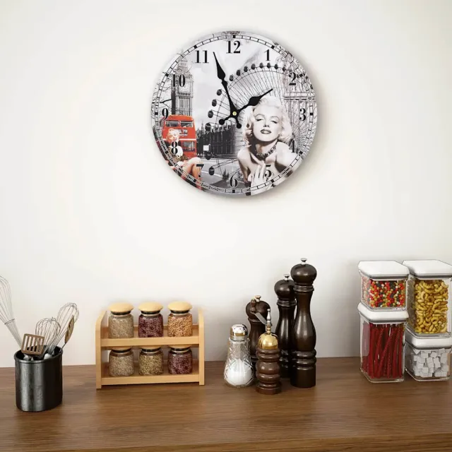 vidaXL Wandklok vintage stijl Marilyn Monroe 30 cm meerkleurig, foto 2