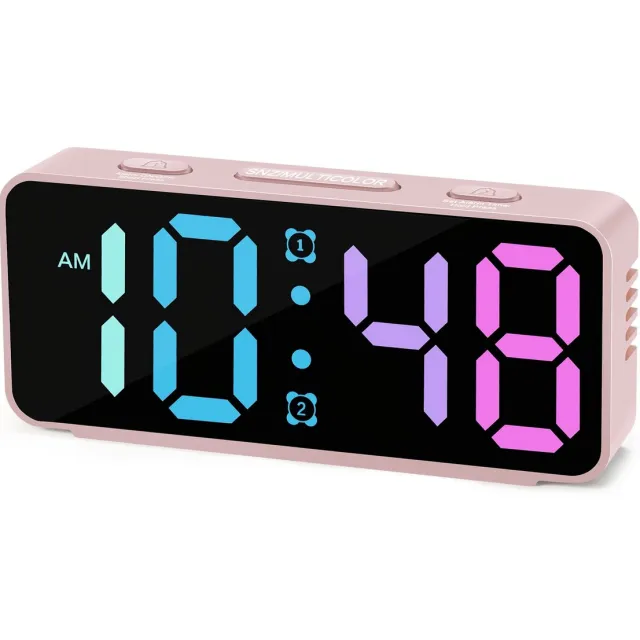 Currero Wekkerradio Op Netstroom - Digitale Klokradio - Met Projectie - Grote Cijfers - Senioren - Dubbel Alarm - Snooze - Roze+RGB