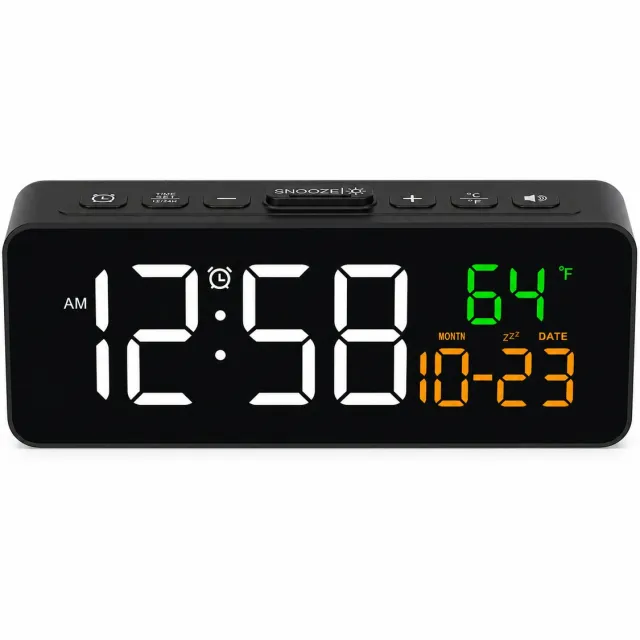 Bobypet Digitale Wekker - Kleine Wekker voor Slaapkamer - LED Klok met Temperatuur en Datum - 4 Helderheidsniveaus - Snooze Functie - Zwart