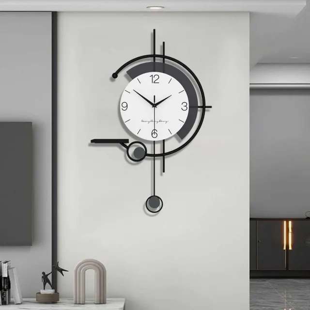 Famanu Minimalistische moderne wandklok met metalen frame en houten wijzerplaat, stil ontwerp zonder tikkende geluiden, perfect voor woonkamer, kantoor en meer Naturel
