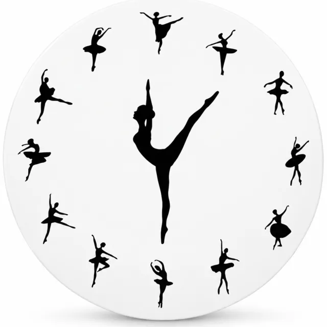 SWGOTA Ronde wandklok met balletmotief, 30 cm, zwart-wit, enkelzijdige decoratieve klok
