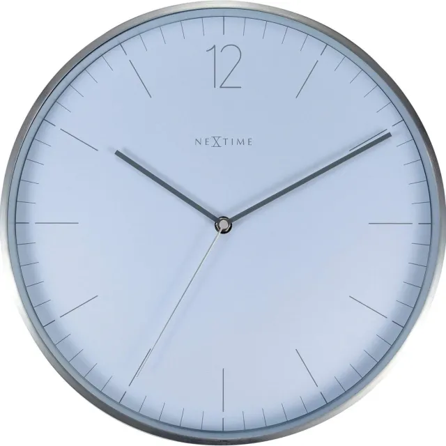 NeXtime Wandklok - 34cm- Glas/Metaal- Elegant Wit- Essential Silver