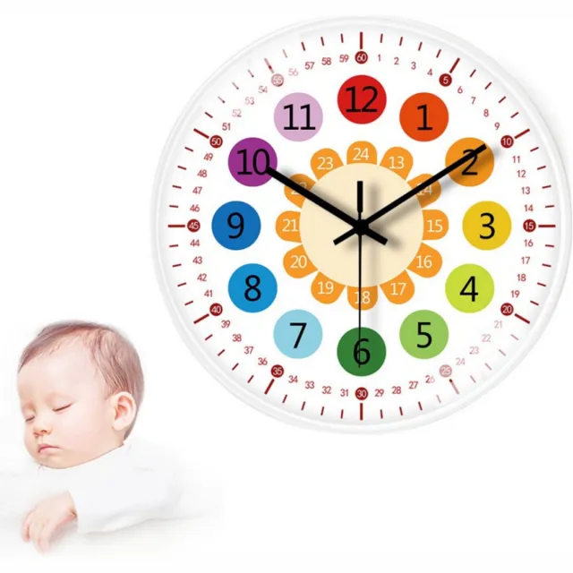 Mrilary Educatieve Kinderklok voor Tijdleren, Stille Wandklok met Dubbele Wijzerplaat, Batterijgevoede Kleuterklok van 12 Inch, Kleurrijke Educatieve Klok voor Kinderkamer, Perfect speciaal voor Kinderen wit