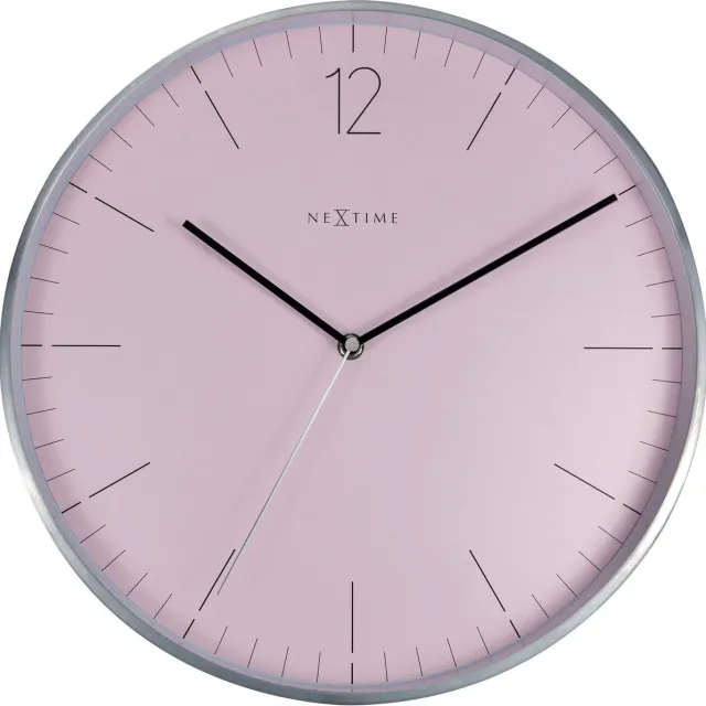 NeXtime Wandklok- 34cm-Glas/Metaal- Romantisch Roze-Essential Silver