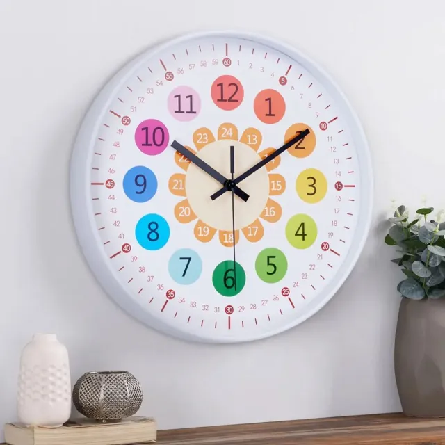 Zyronn Stille wandklok voor studenten, lesklok voor klaslokalen, geruisloze leerklok, wanddecoratie, educatief hulpmiddel Multi-coloured