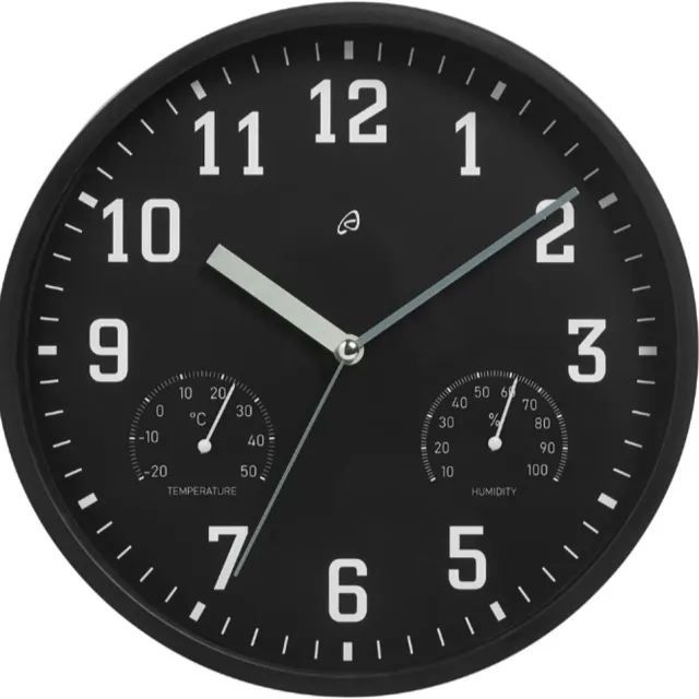 auriol Wandklok Zwart - Met Thermometer en Hygrometer - Zwarte Klok met luxe uitstraling