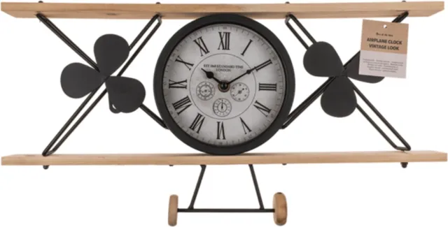 Out of the Blue Ootb - Wandklok - Vintage Vliegtuig Design - Metaal 60 cm Hout