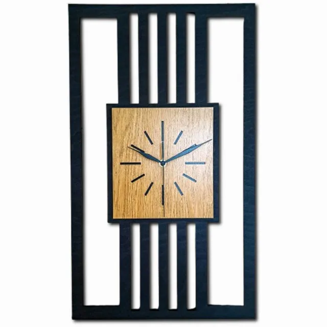 Ornament Handgemaakte Grote Houten Wandklok – Modern Minimalistisch Design,Houten Latten Rechthoekig Verticaal, Geruisloos, Zonder Tikkend Geluid – Voor Woonkamer, Slaapkamer, Keuken – Unieke Wanddecoratie, Industrieel Design & Stil Uurwerk, zwart- gouden eik zwart - gouden eik