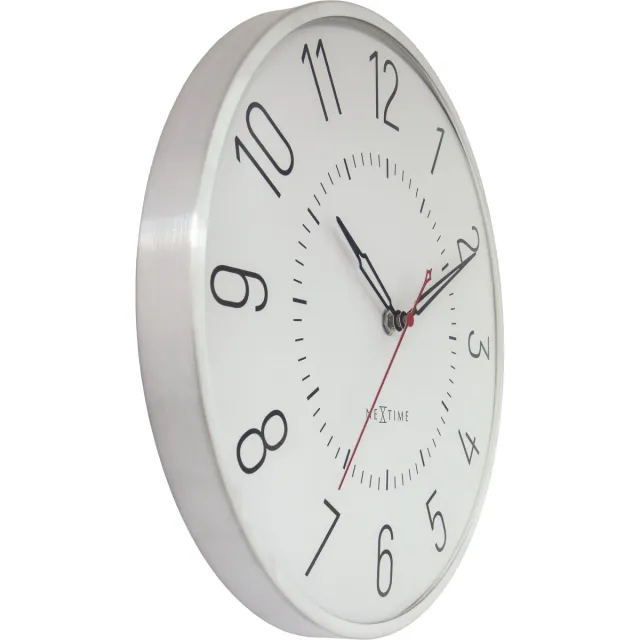 NeXtime Wandklok 30,5cm-koepelglaslens-stil-zilver/gebroken wit-aluminium-nextime 'Rotterdam'
