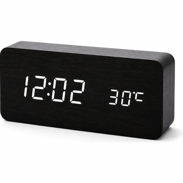 AXBO Digitale Houten Wekker – LED Display – 3 Alarmen – Sound Control – Temperatuurweergave – USB + Adapter Inclusief - Zwart